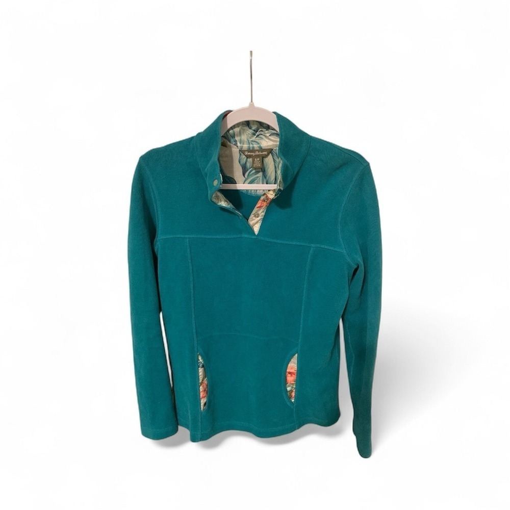 Tommy Bahama Womens Color Green Pullover 1/4 Button Sweater Size Small Floral